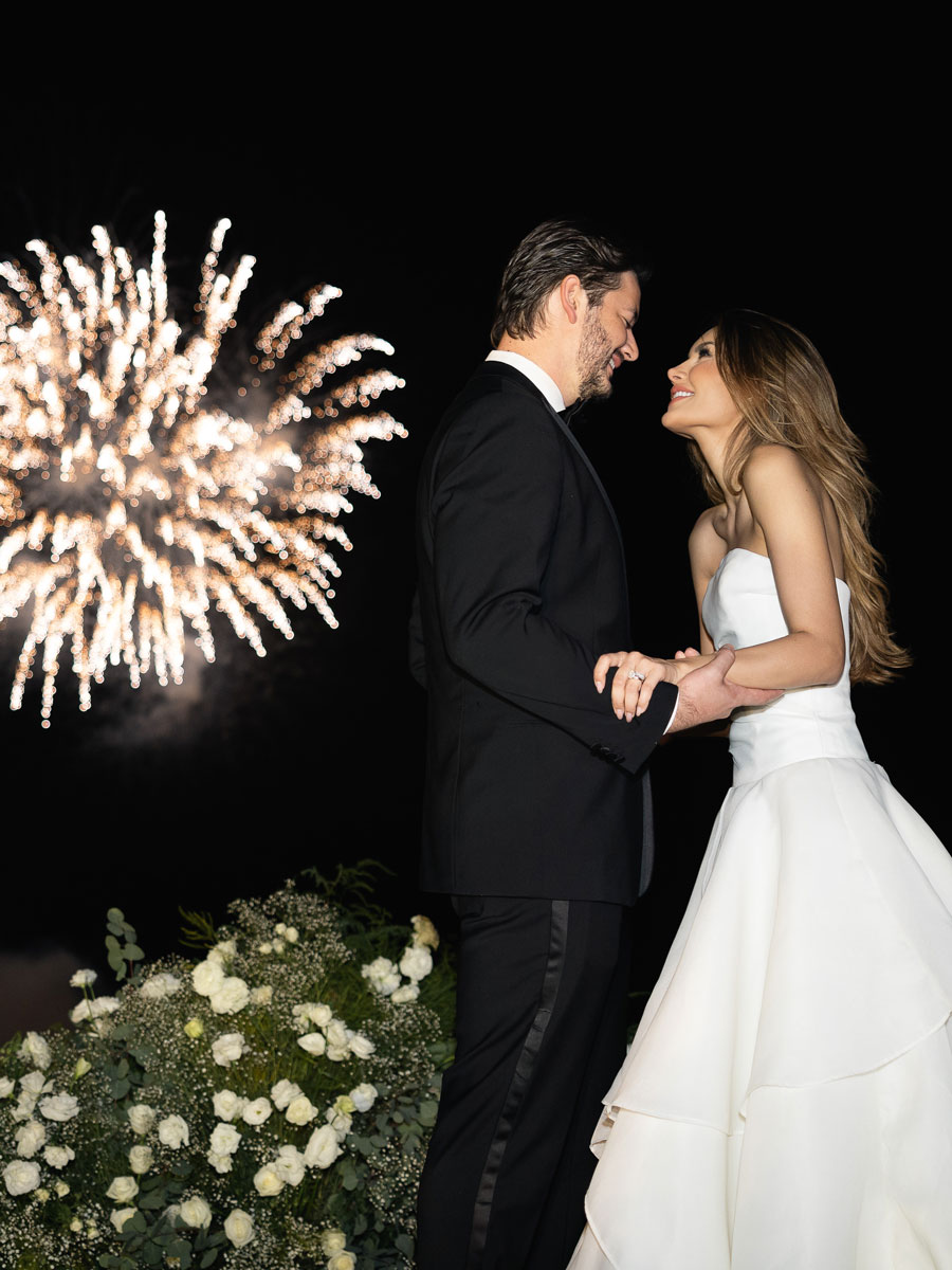 Bride And Groom In Front Of A Firework